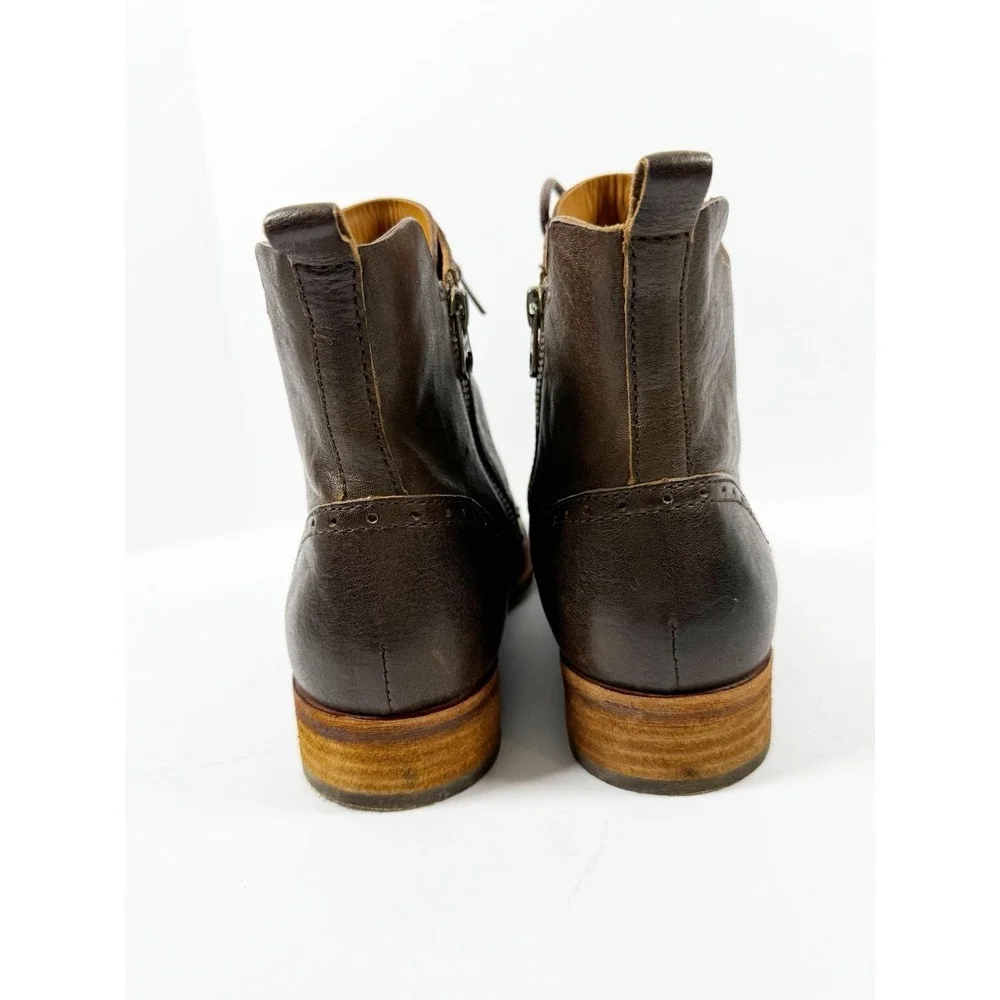 Kork-Ease Brown Leather Lace Up Ankle Boot Cap Toe Equestrian Zip Bootie 7.5